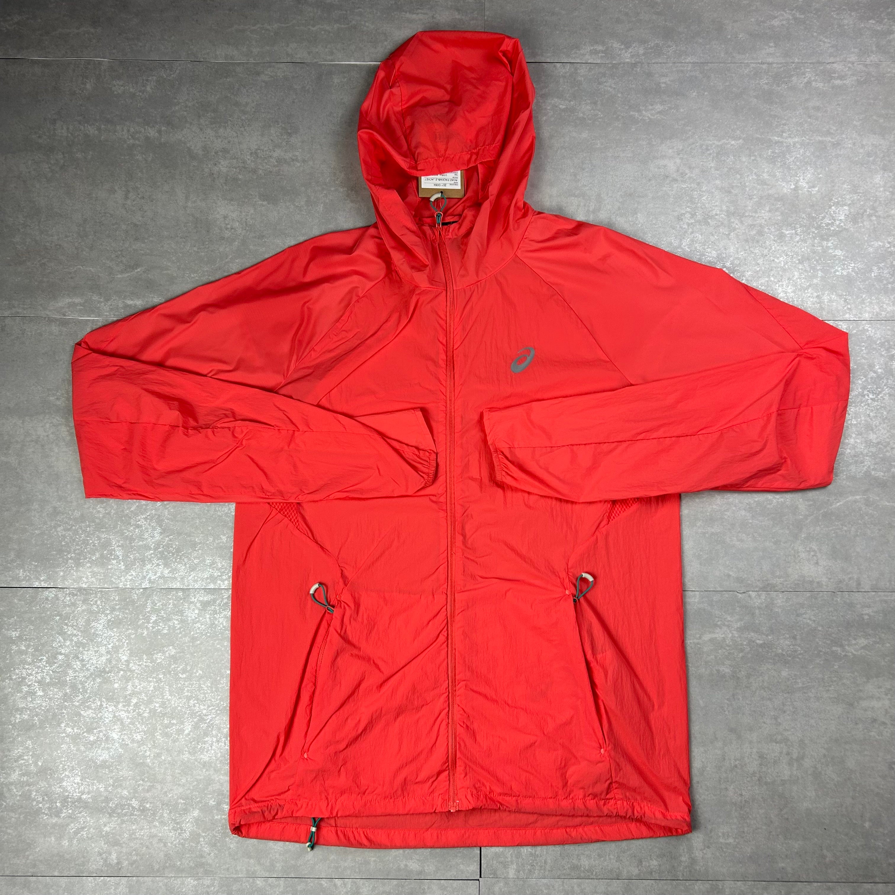 Asics road wind runner tracksuit set coral red/black