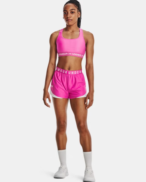under armour women's play up 3.0 shorts rebel pink/white