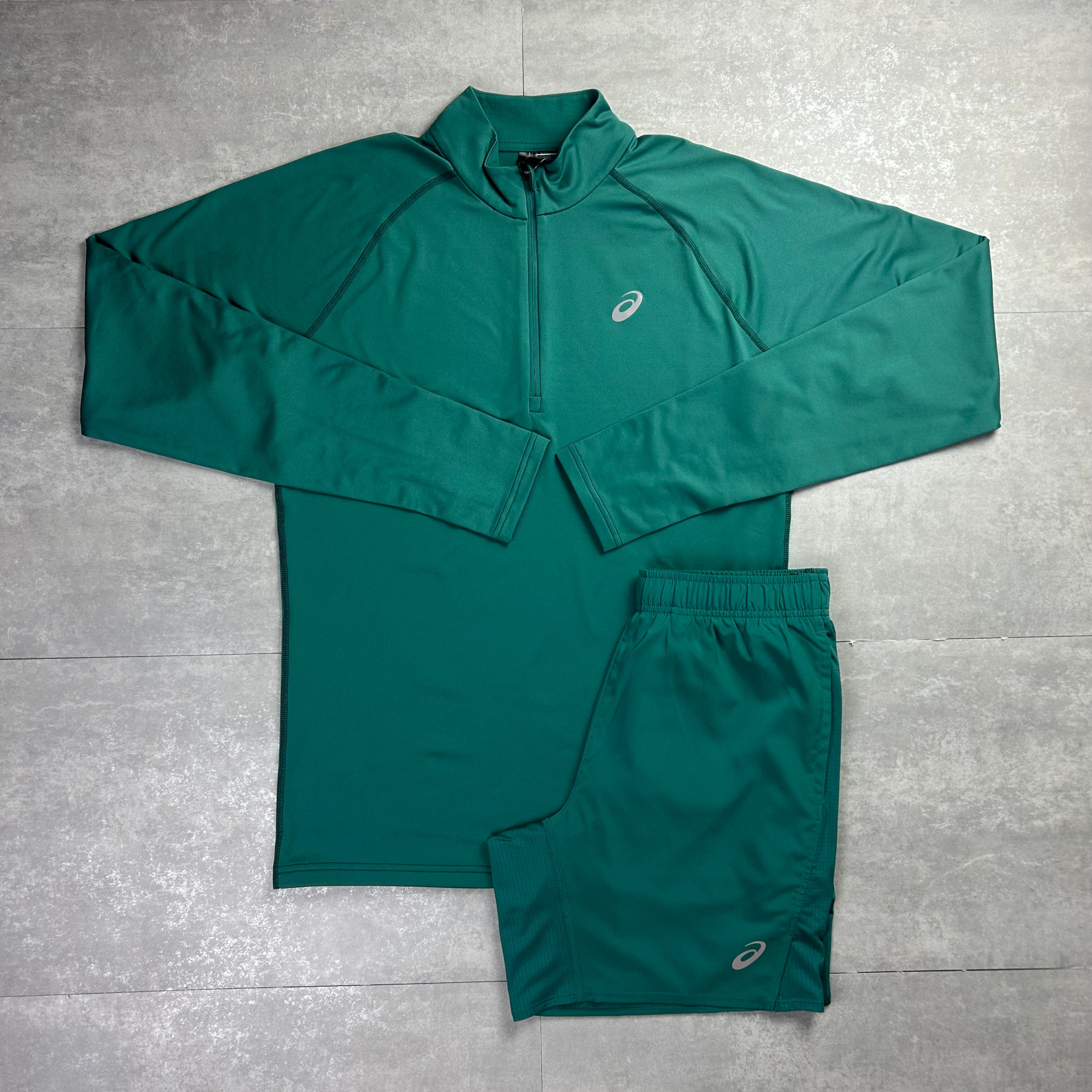 Asics sport run half zip short set turqoise