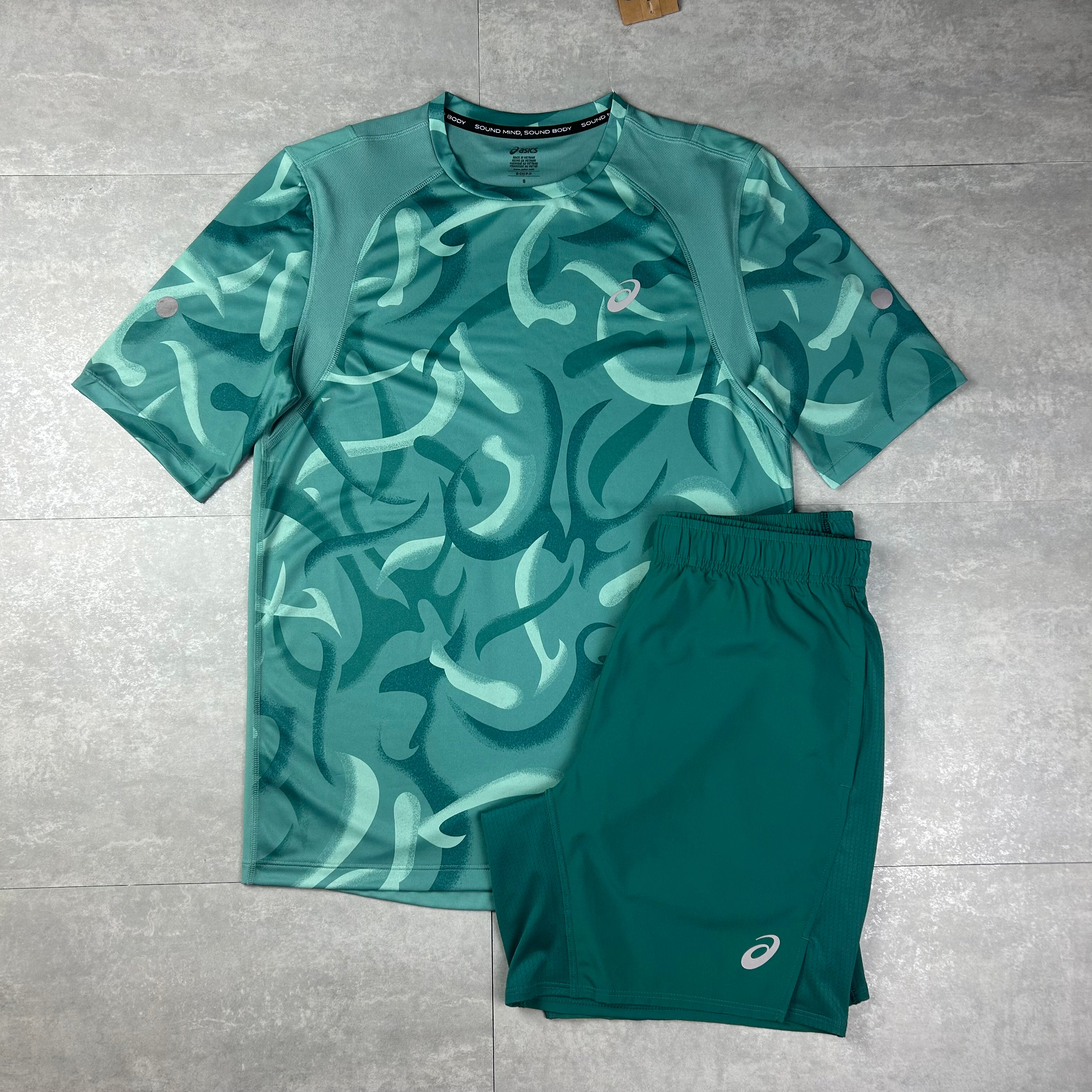 Asics road all over print set light teal