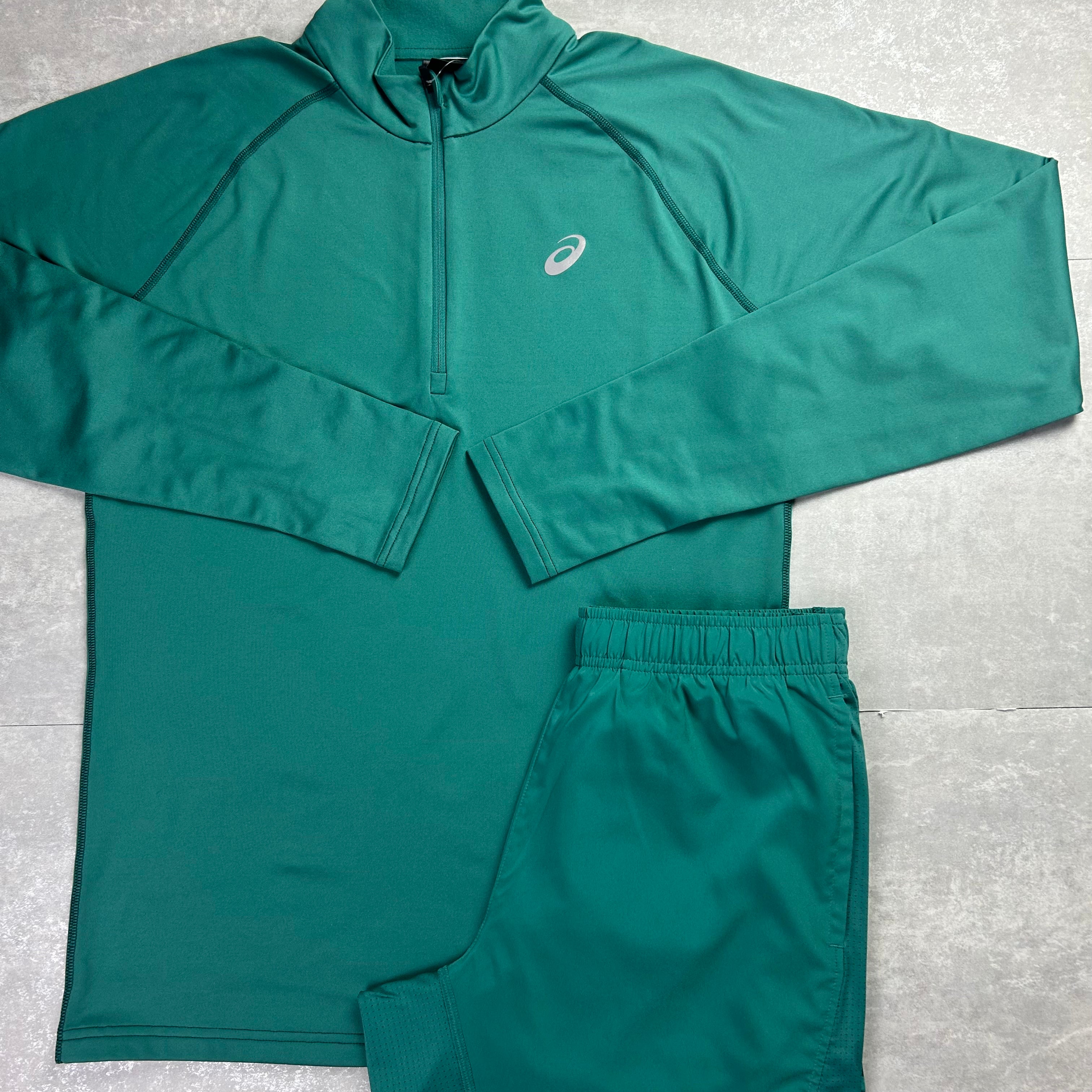 Asics sport run half zip short set turqoise