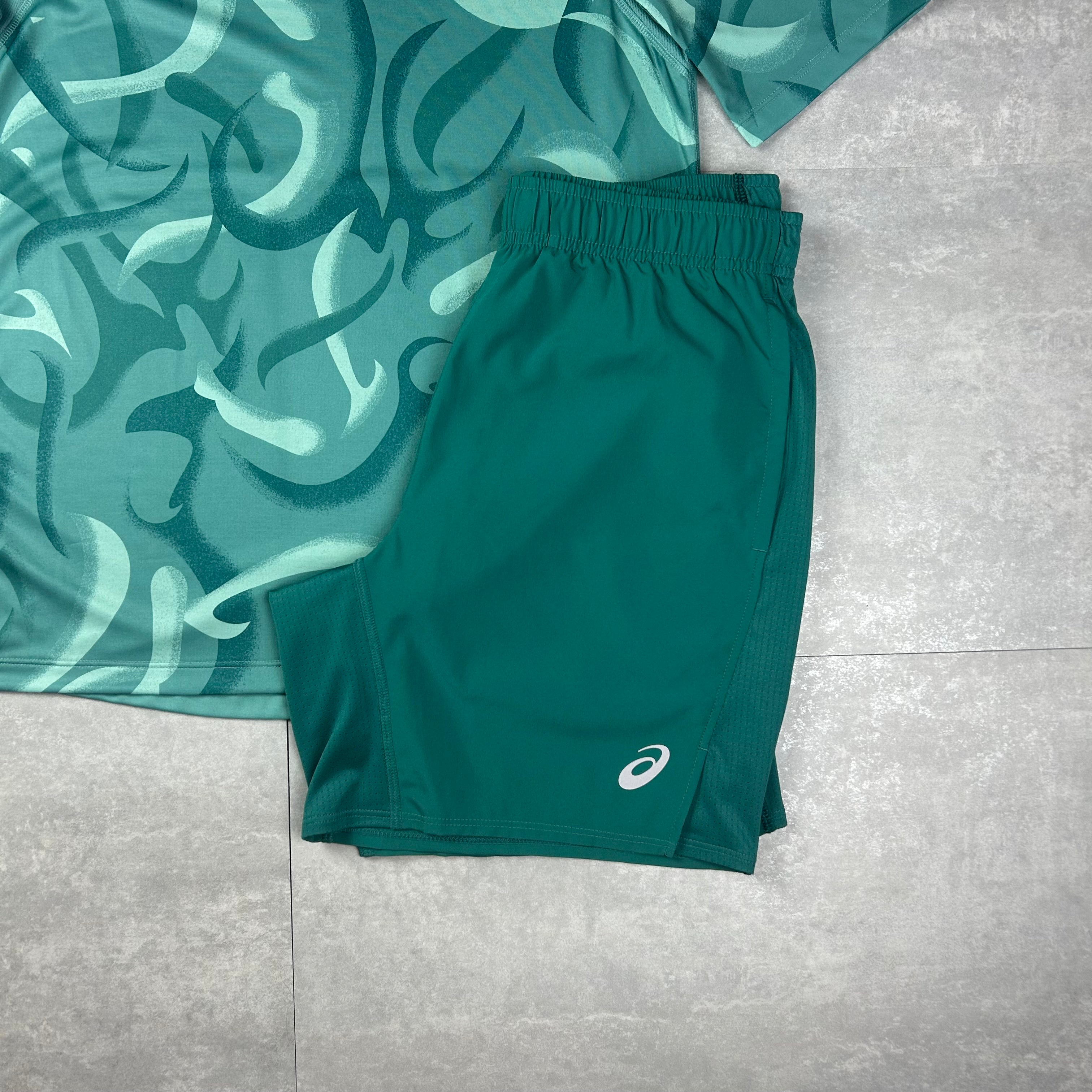 Asics road all over print set light teal