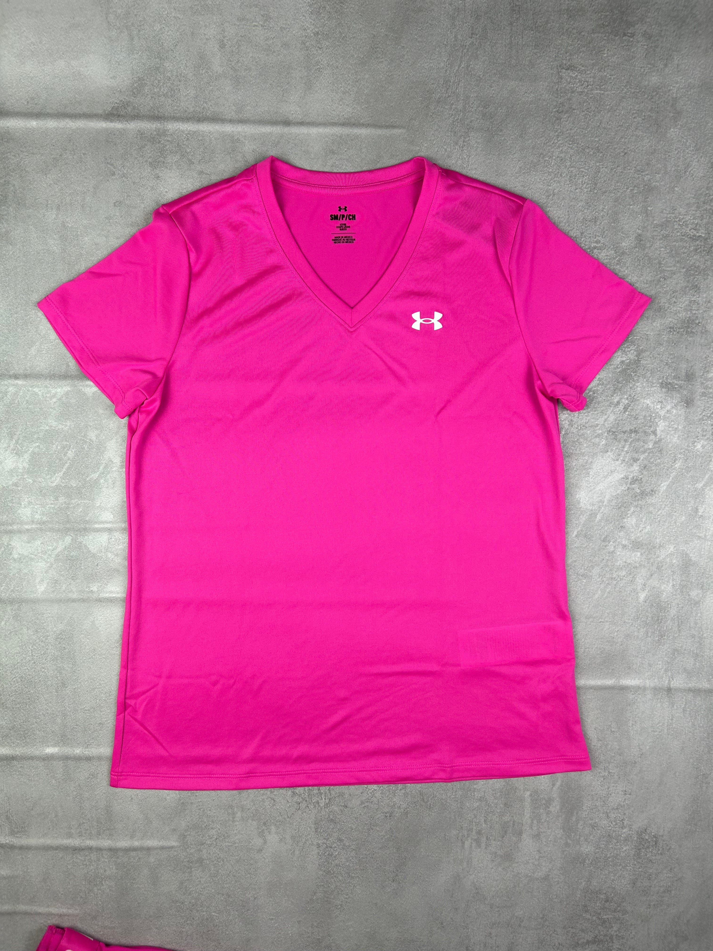 under armour women's t shirt/ play shorts set rebel pink
