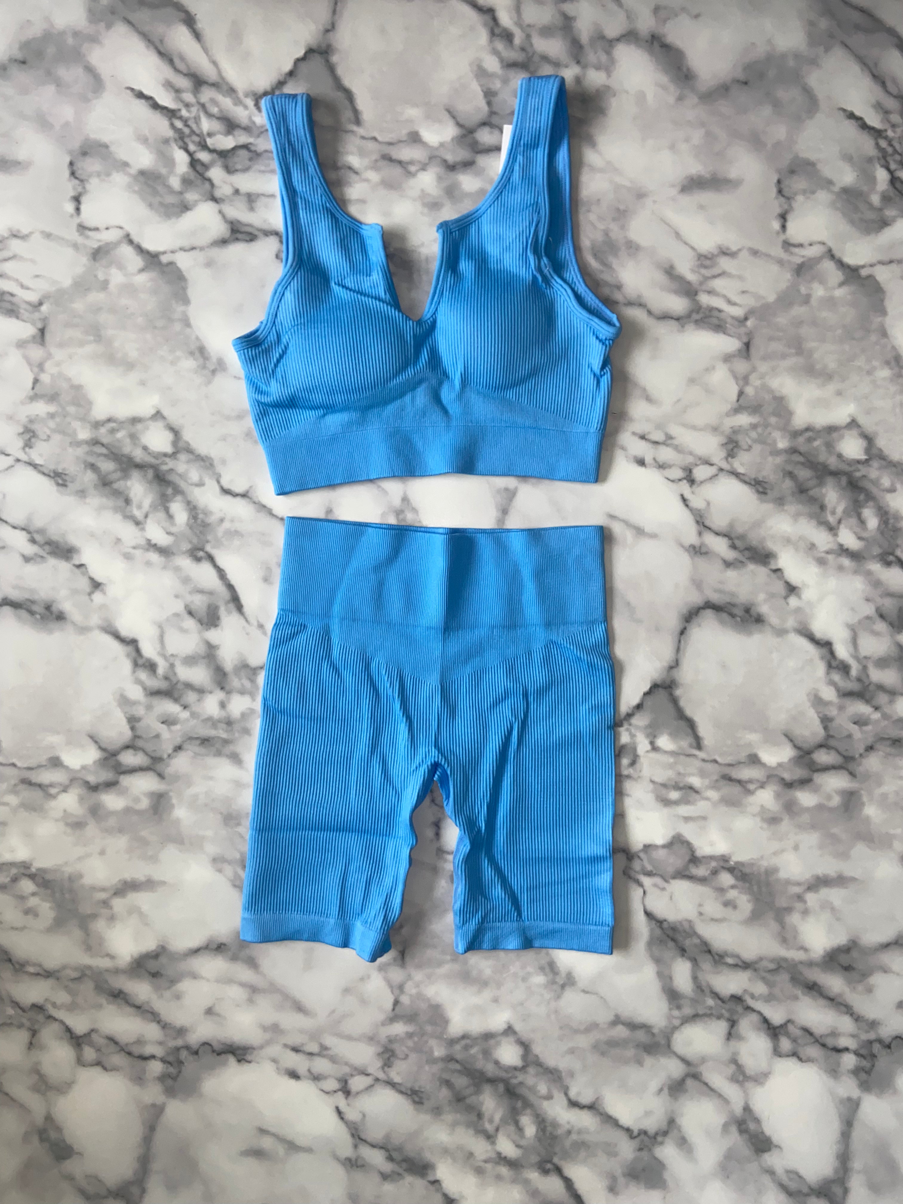 Womens ribbed gym set baby blue